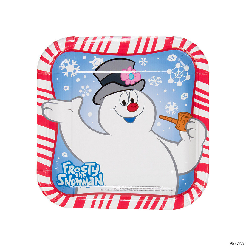 Frosty the Snowman&#8482; Square Paper Dinner Plates with Peppermint Trim - 8 Ct. Image