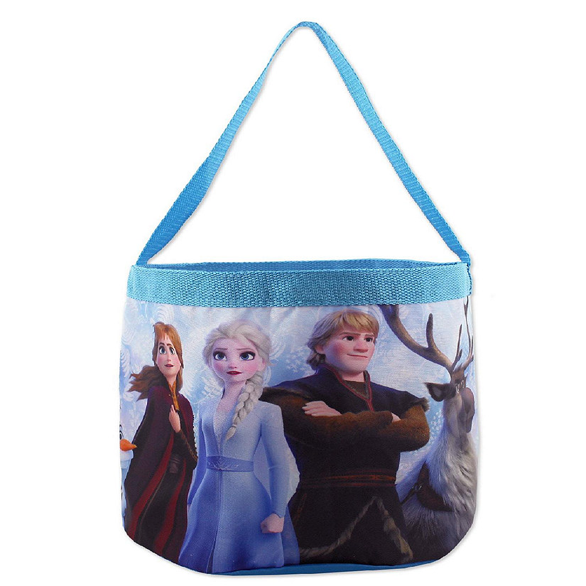 Frozen 2 Elsa Anna Girls Collapsible Nylon Gift Basket Bucket Toy Storage Tote Bag (One Size, Blue/Purple) Image