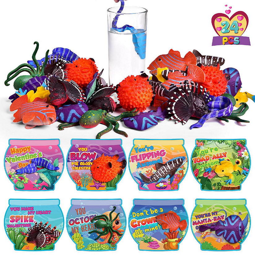 Fun Little Toys - 24PCS Valentine's Color-Changing Sea Animal Toys with Cards Image