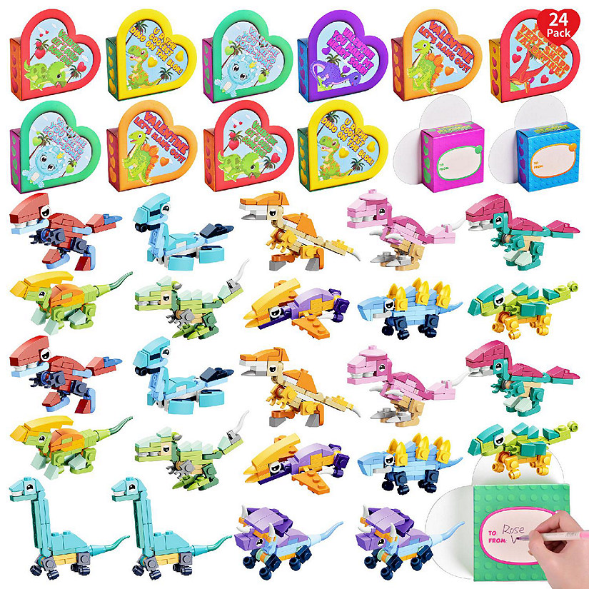 Fun Little Toys - 24PCS Valentine's Dinosaur Blocks with Heart Boxes Image