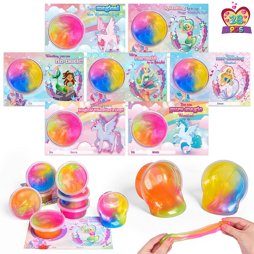 Fun Little Toys - 28PCS Valentine's Day Tri-Color Galaxy Slime & Card Set Image