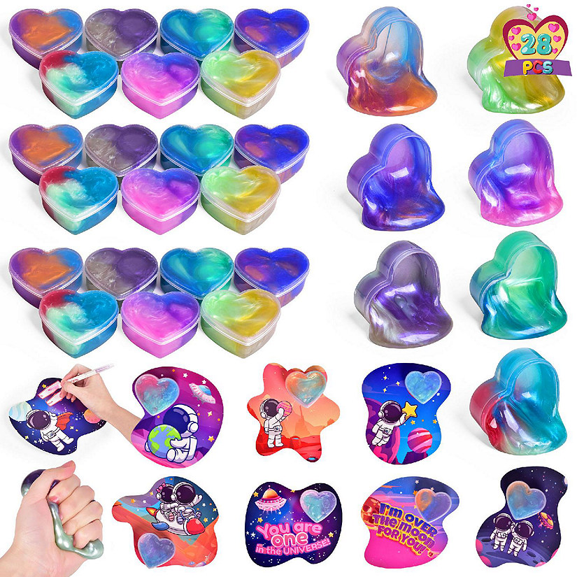 Fun Little Toys - 28PCS Valentine's Galaxy Slime Fidget Toys with Valentine Cards Image
