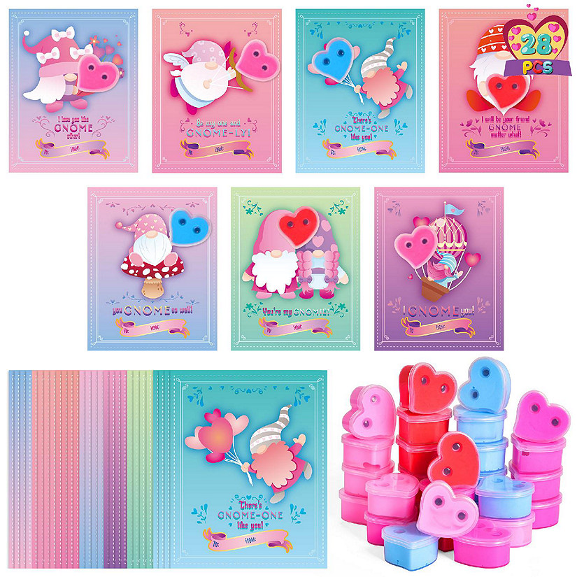 Fun Little Toys - 28PCS Valentine's Heart-Shaped Slimes with Greeting Cards Image