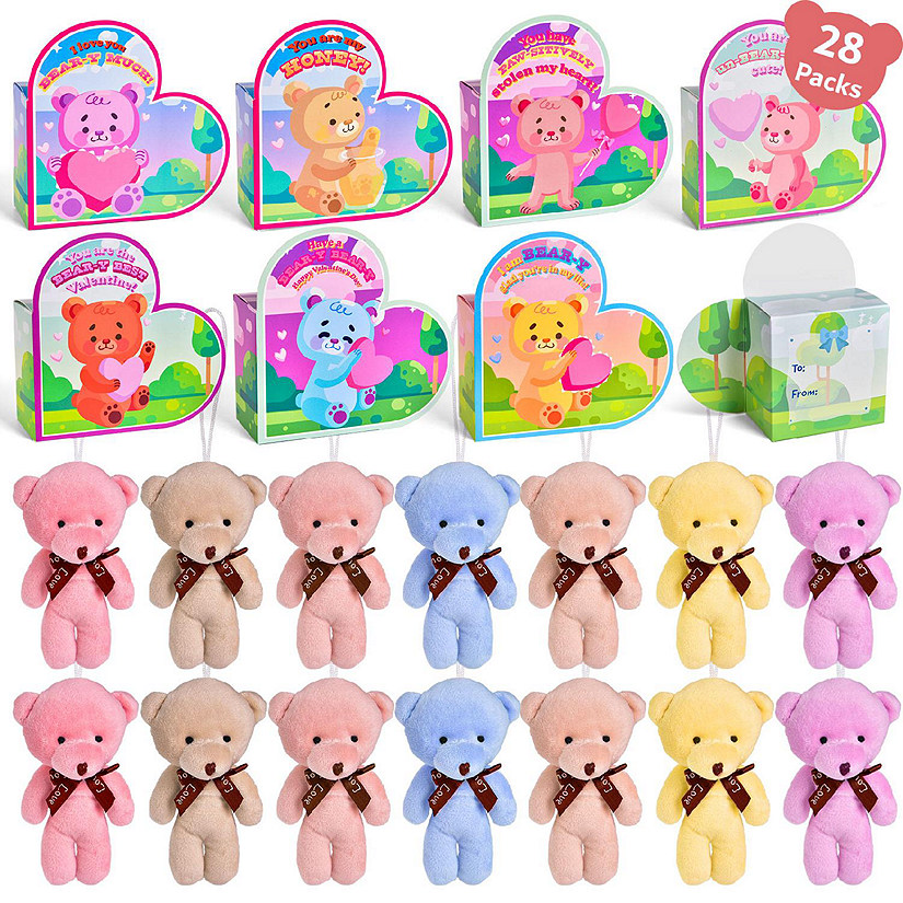 Fun Little Toys - 28PCS Valentine's Mini Keychain Bear Plushies & Heart Boxes Image