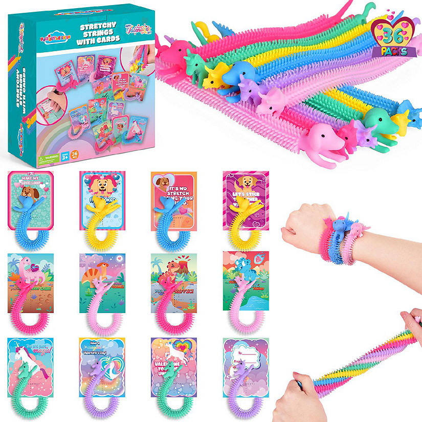 Fun Little Toys - 36PCS Valentine's Stretchy String Fidget Toys & Cards Set Image