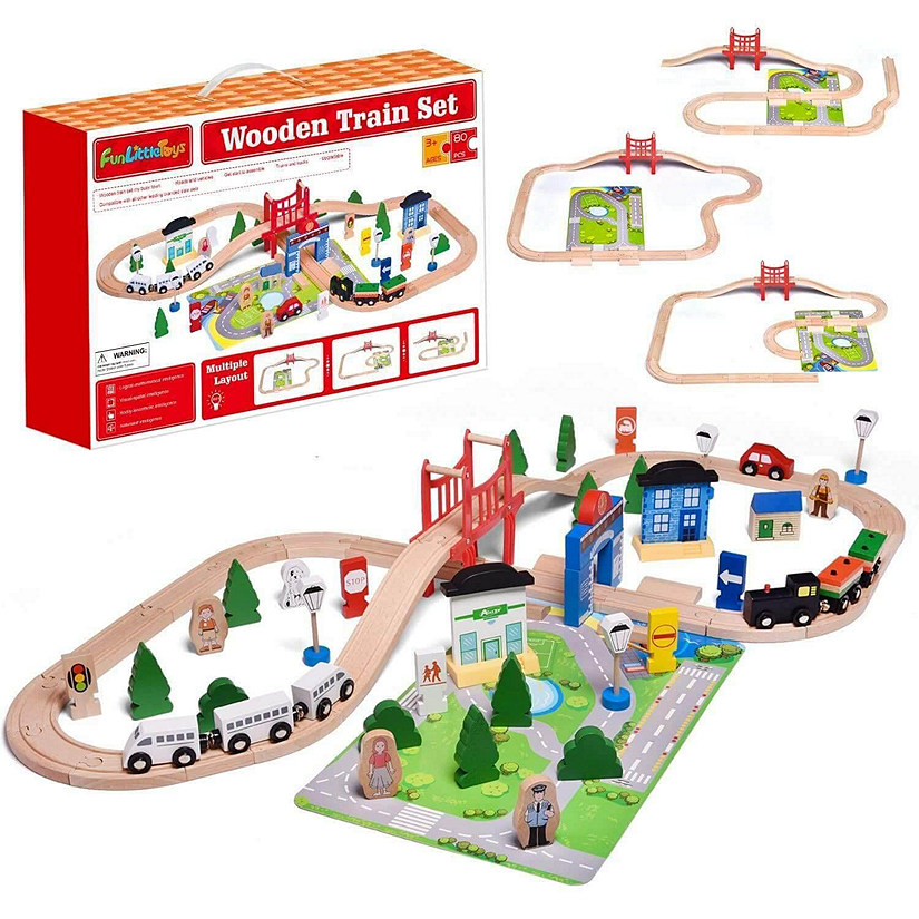 Fun Little Toys - Deluxe Wooden Train Set Image