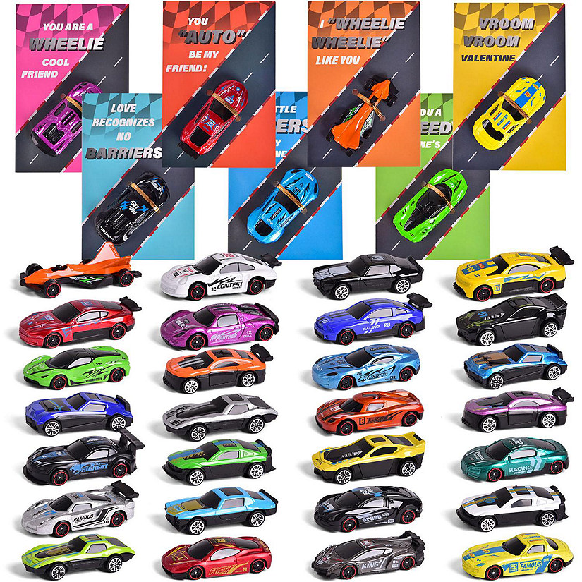 Fun Little Toys- Valentines Day Gifts Cards with Racing Car Toys 28 Pcs Image