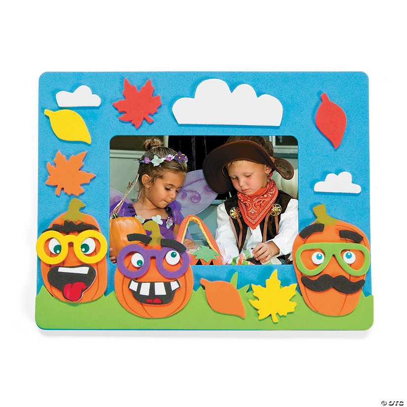 Funny Face Pumpkin Picture Frame Magnet Craft Kit - Makes 12 Image