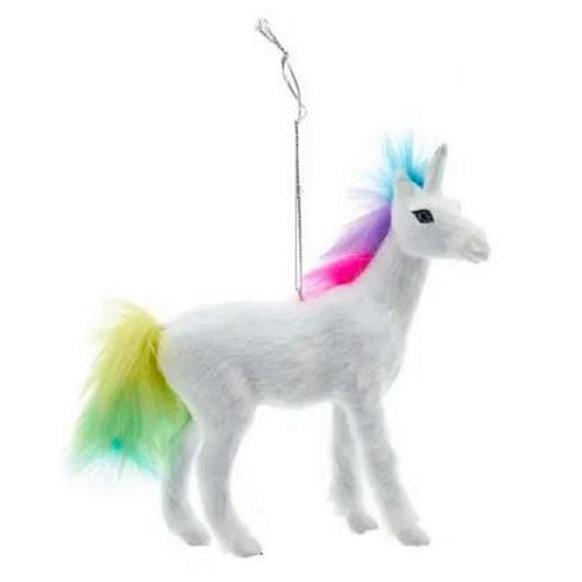 Furry Unicorn with Multi Color Mane and Tail Christmas Tree Ornament Image