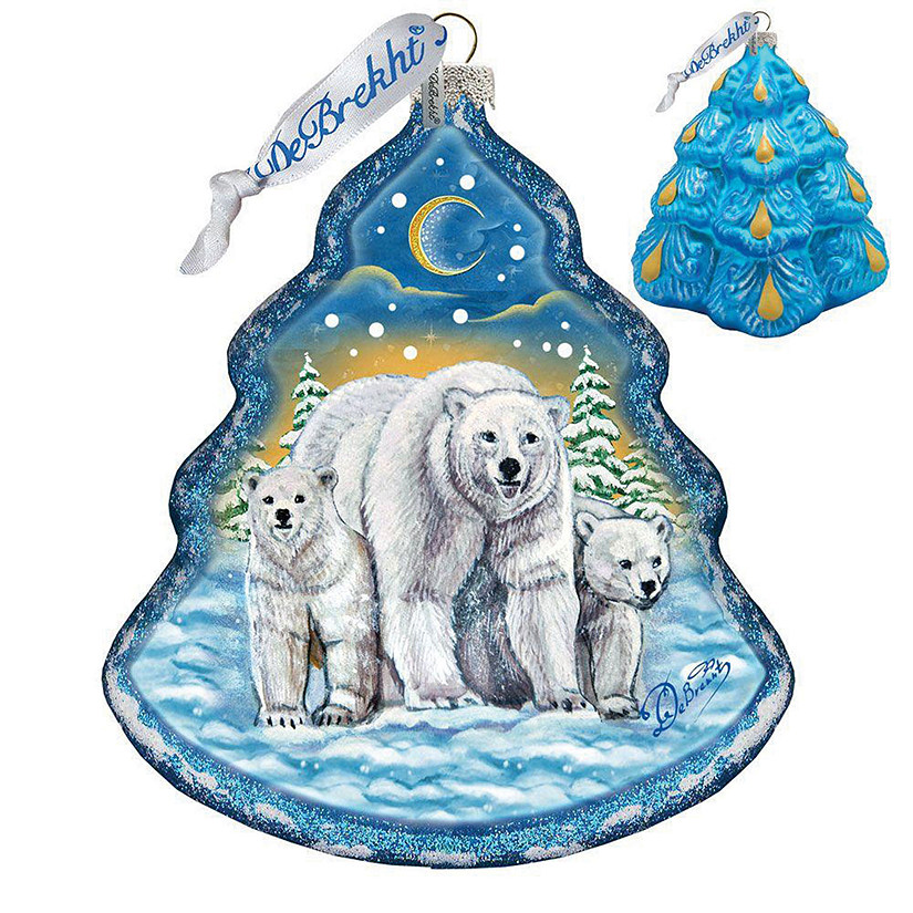 G. Debrekht Fatherly Love Polar Bear Tree Glass Ornament Wildlife Holiday Decor Image