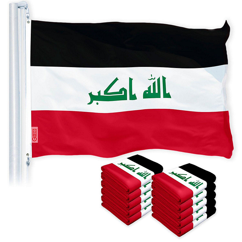 G128 10 Pack: Iraq Iraqi Flag 3x5 feet Printed 150D Indoor or Outdoor, Vibrant Colors, Brass Grommets, Quality Polyester Image
