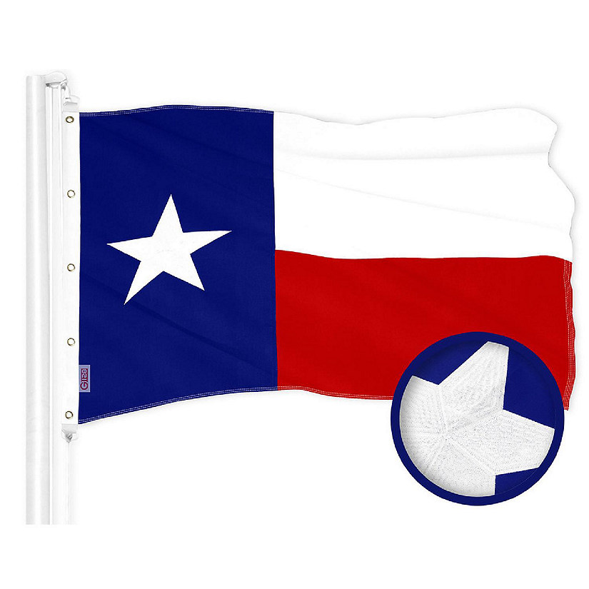 G128 10x15ft 1PK Texas Embroidered 210D Polyester Flag Image