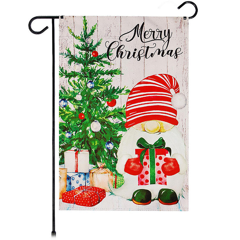 G128 12"x18" Blockout Fabric Christmas Santa Gnome Present Garden Flag Image