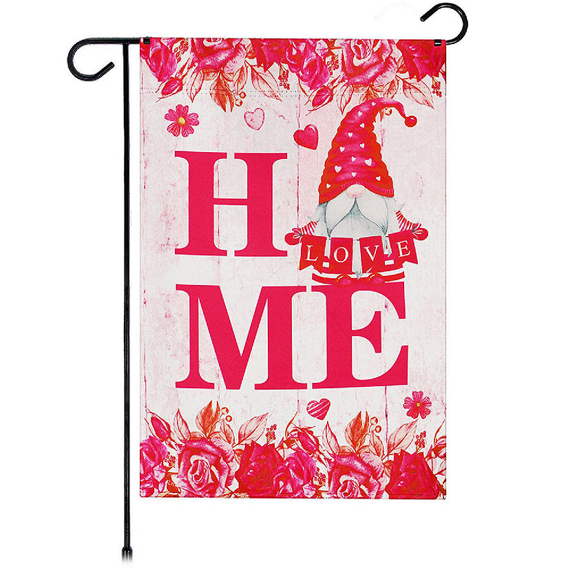 G128 12"x18" Blockout Fabric Valentine's Day Gnome Holding Love Sign Garden Flag Image