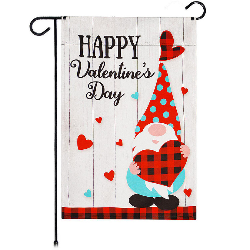 G128 12"x18" Blockout Fabric Valentine's Day Gnome Holding Plain Heart Garden Flag Image
