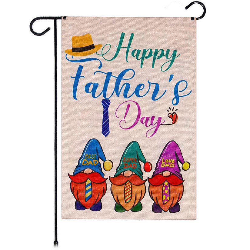 G128 12"x18" Burlap Fabric Father's Day Three Gnome Fathers Garden Flag Image