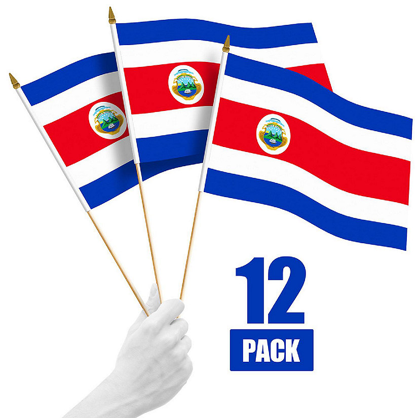 G128 12x18in 12PK Costa Rica Printed 150D Polyester Handheld Stick Flag Image