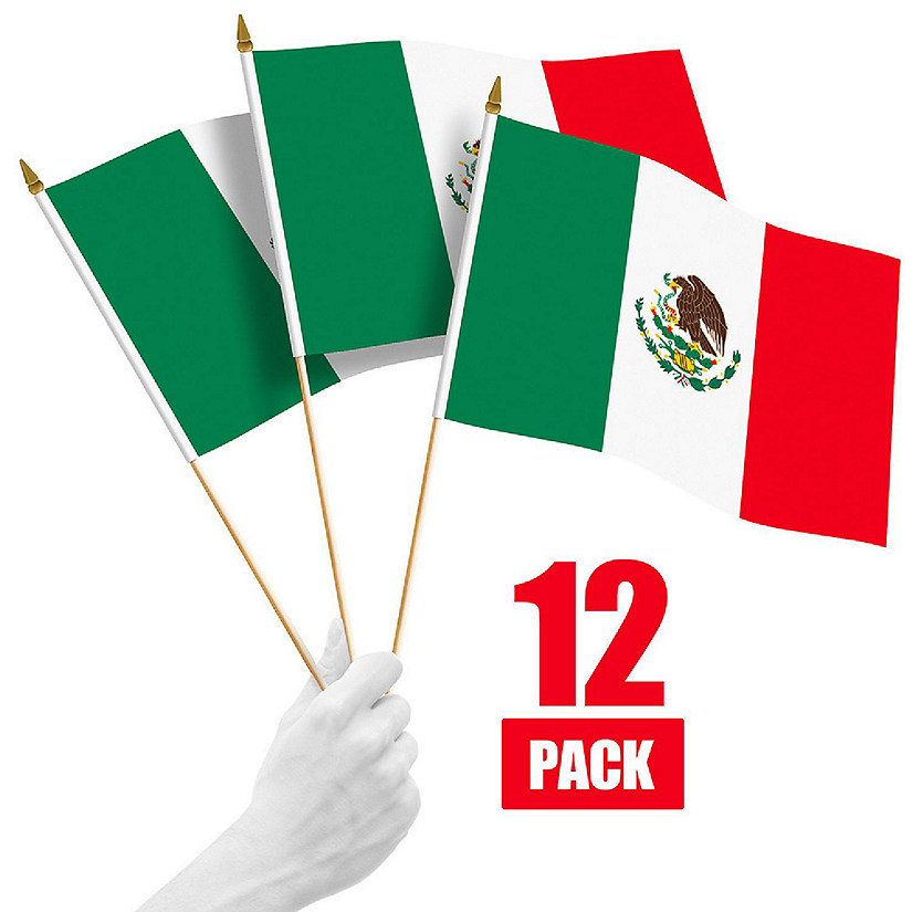 G128 12x18in 12PK Mexico Printed 150D Polyester Handheld Stick Flag Image