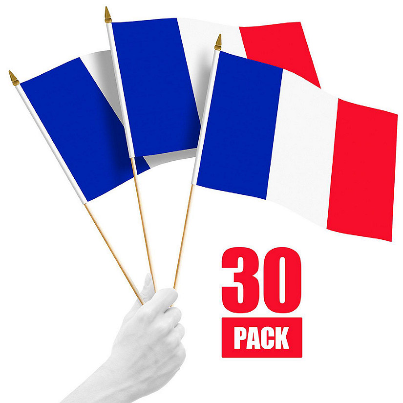 G128 12x18in 30PK France Printed 150D Polyester Handheld Stick Flag Image