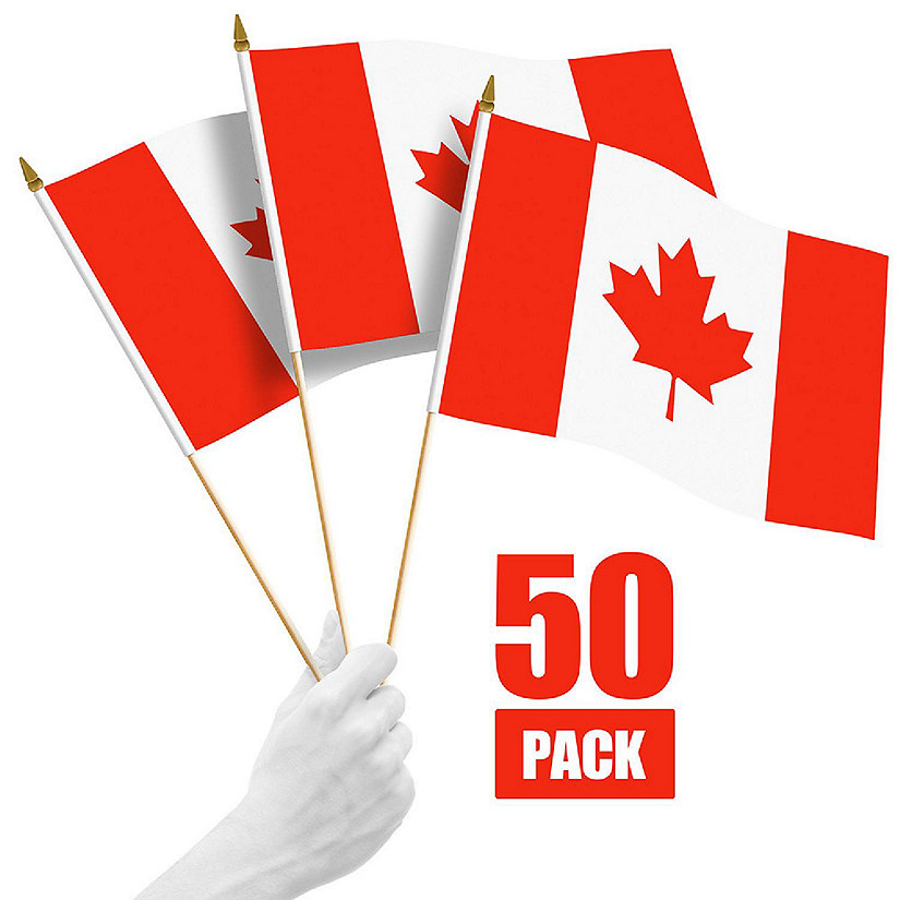 G128 12x18in 50PK Canada Printed 150D Polyester Handheld Stick Flag Image