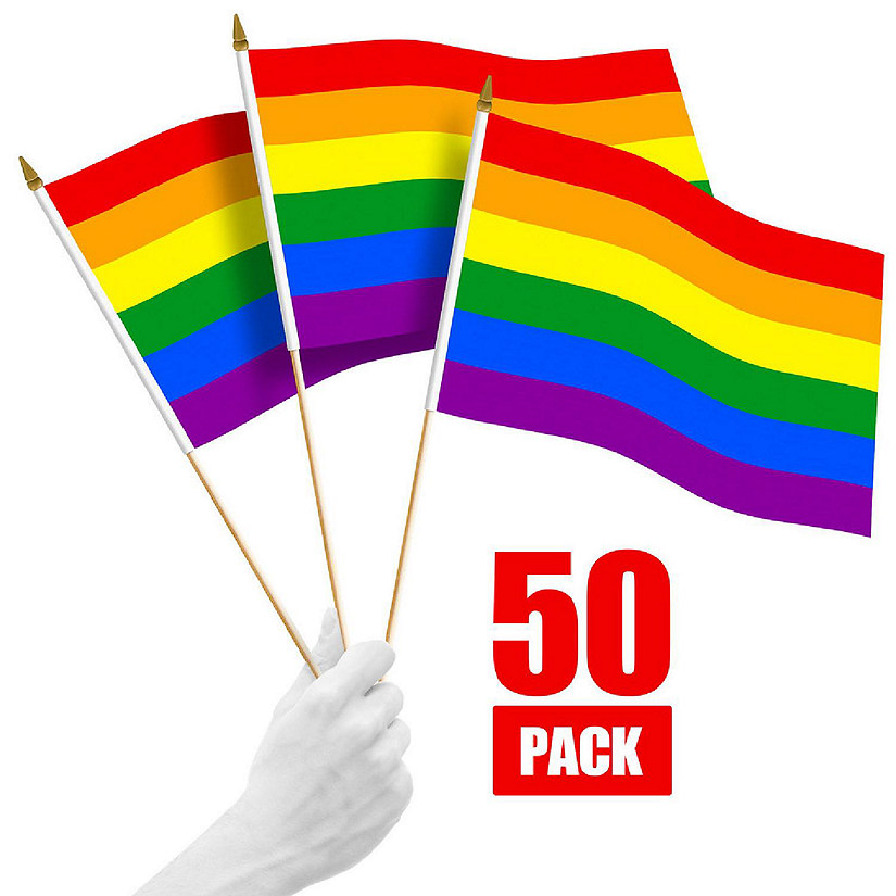 G128 12x18IN 50PK LGBT Rainbow Pride Printed 150D Polyester Handheld Stick Flag Image