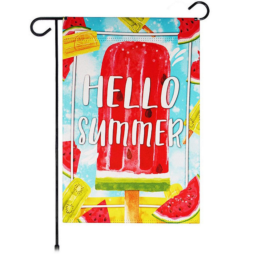 G128 12x18IN Hello Summer Watermelon Popsicle Blockout Garden Flag Image