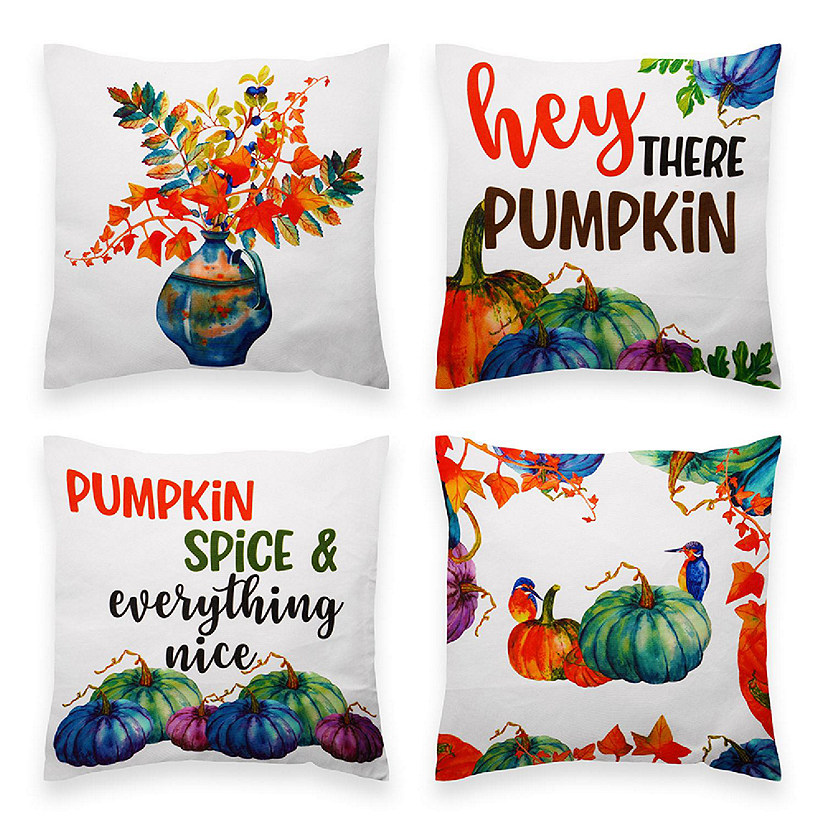 G128 18 x 18 In Fall Pumpkin Oil Painting Style Waterproof Pillow Covers, Set of 4 Image