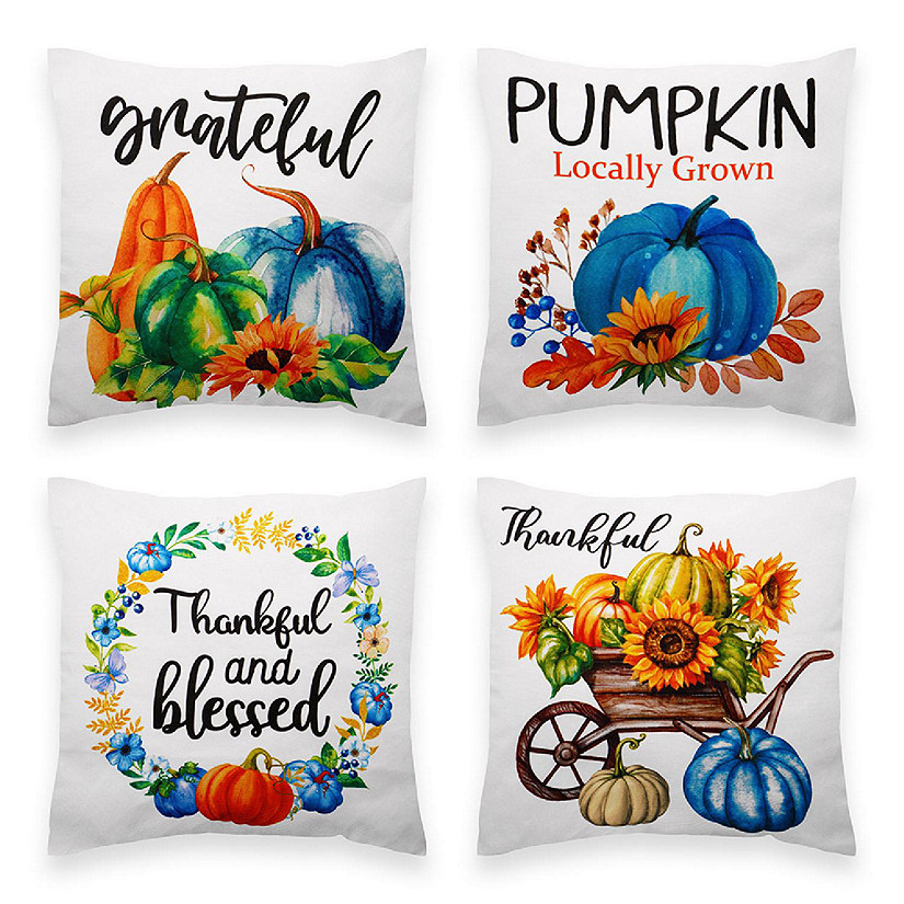 G128 18 x 18 In Fall Pumpkin Thankful Waterproof Pillow Covers, Set of 4 Image