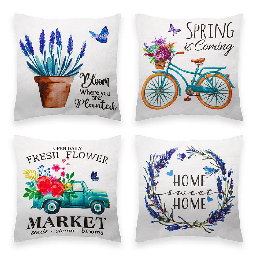 G128 18 x 18 In Spring Farmhouse Flowers Bloom Waterproof Pillow Covers, Set of 4 Image