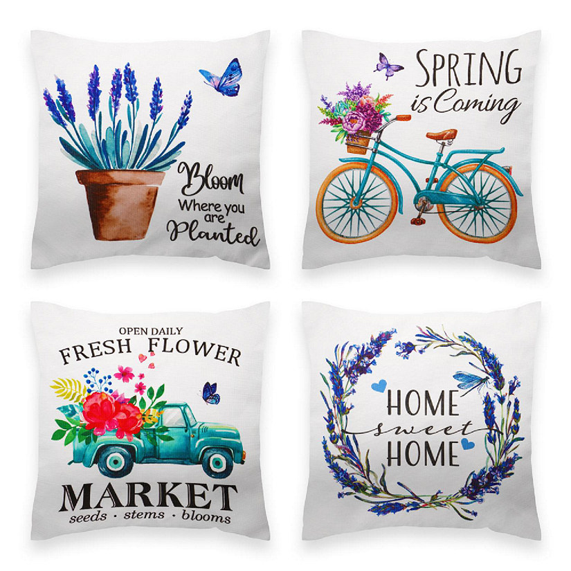 G128 18 x 18 In Spring Farmhouse Flowers Bloom Waterproof Pillow, Set of 4 Image