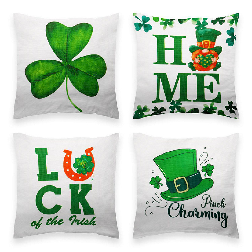 G128 18 x 18 In St Patrick&#8217;s Day Gnome Luck Shamrock Waterproof Pillow Covers, Set of 4 Image