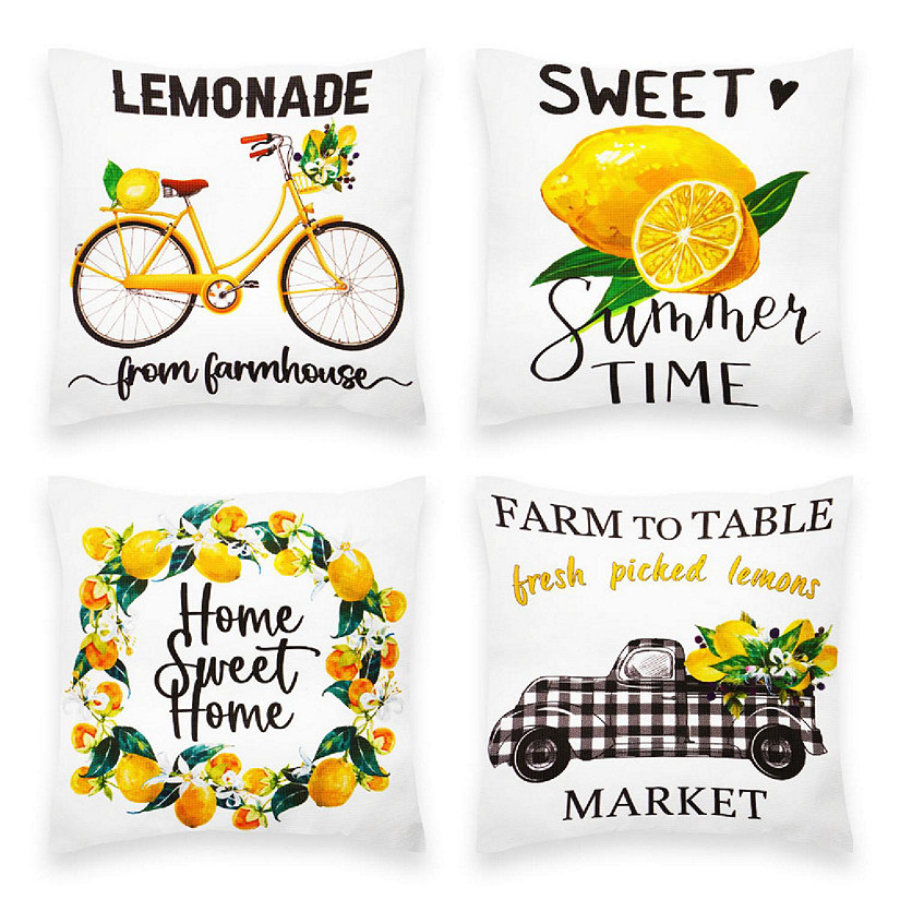 G128 18 x 18 In Summer Lemon Sweet Home Waterproof Throw Pillow Covers, Set of 4 Image