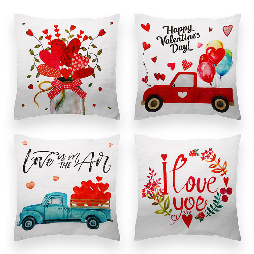 G128 18 x 18 In Valentine's Day Love Heart Waterproof Pillow Covers, Set of 4 Image