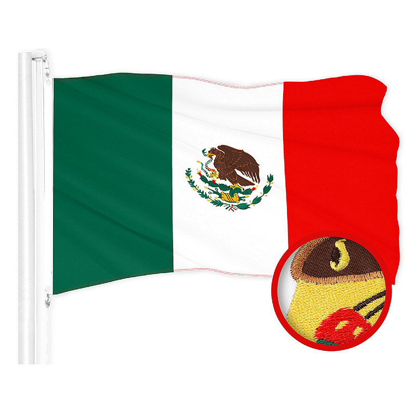 G128 1x1.5ft 1PK Mexico Embroidered 210D Polyester Flag Image