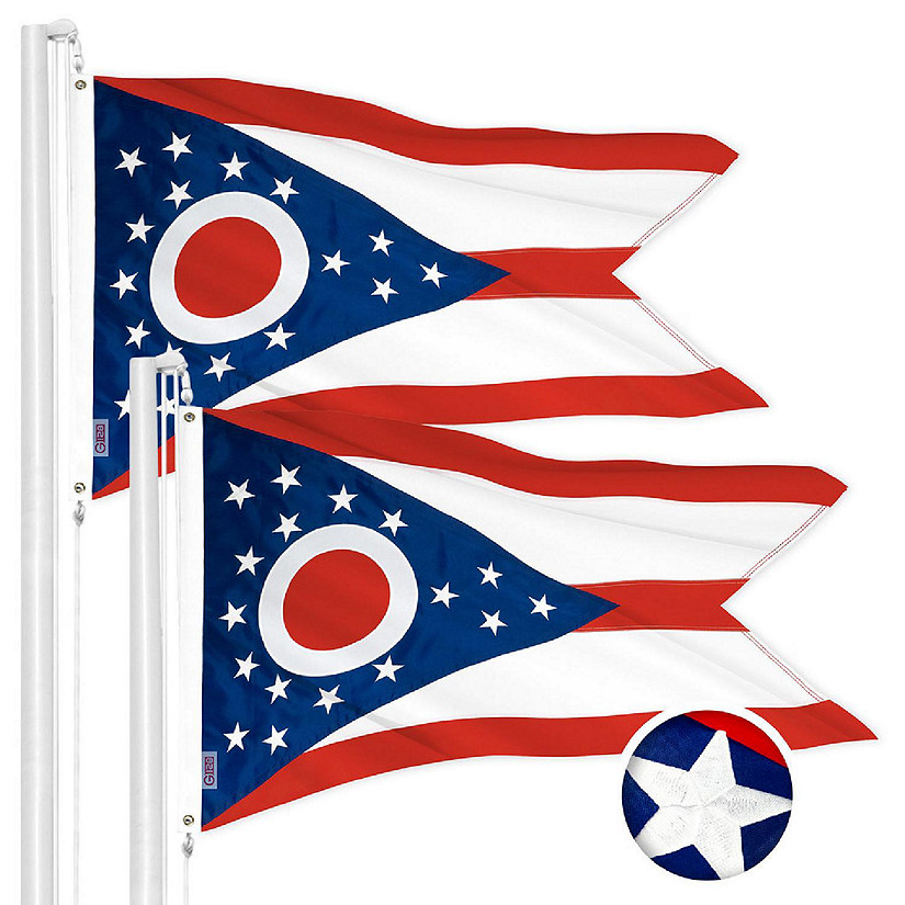 G128 1x1.5ft 2PK Ohio Embroidered 300D Polyester Brass Grommets Flag Image
