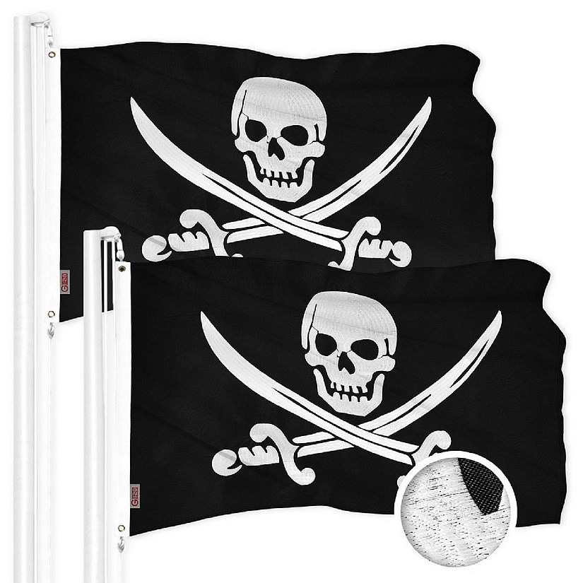 G128 1x1.5ft 2PK Pirate Jolly Roger Swords Embroidered 210D Polyester Flag Image