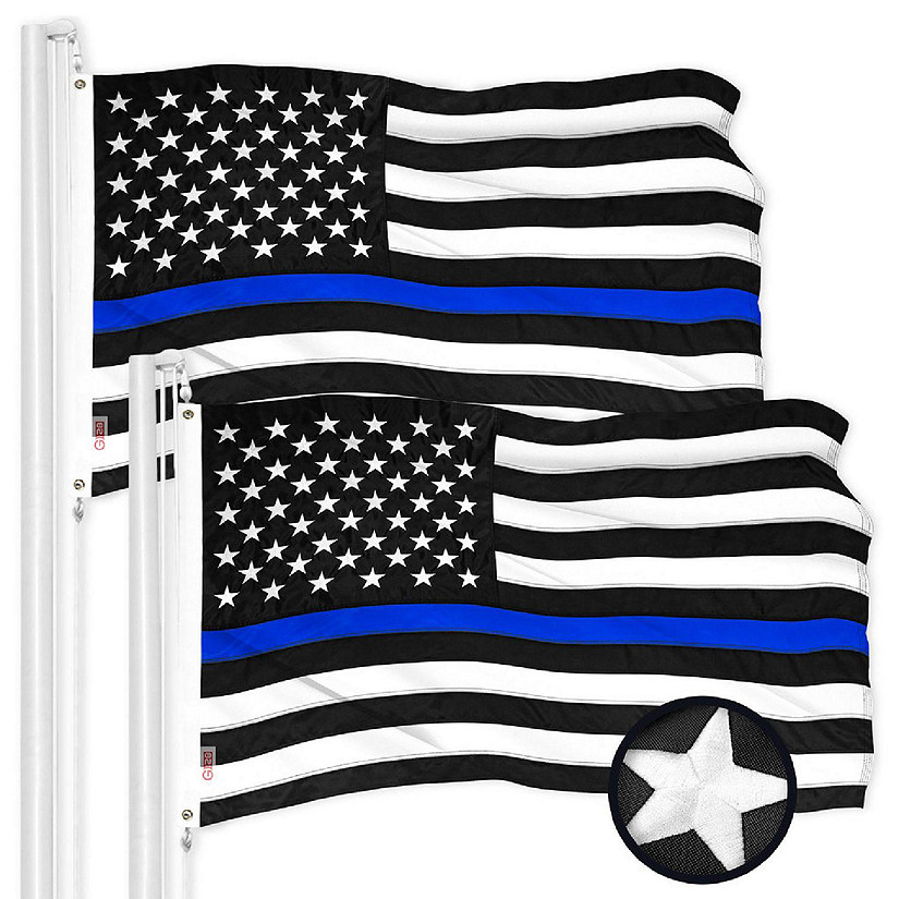 G128 1x1.5ft 2PK Thin Blue Embroidered 210D Polyester Flag Image