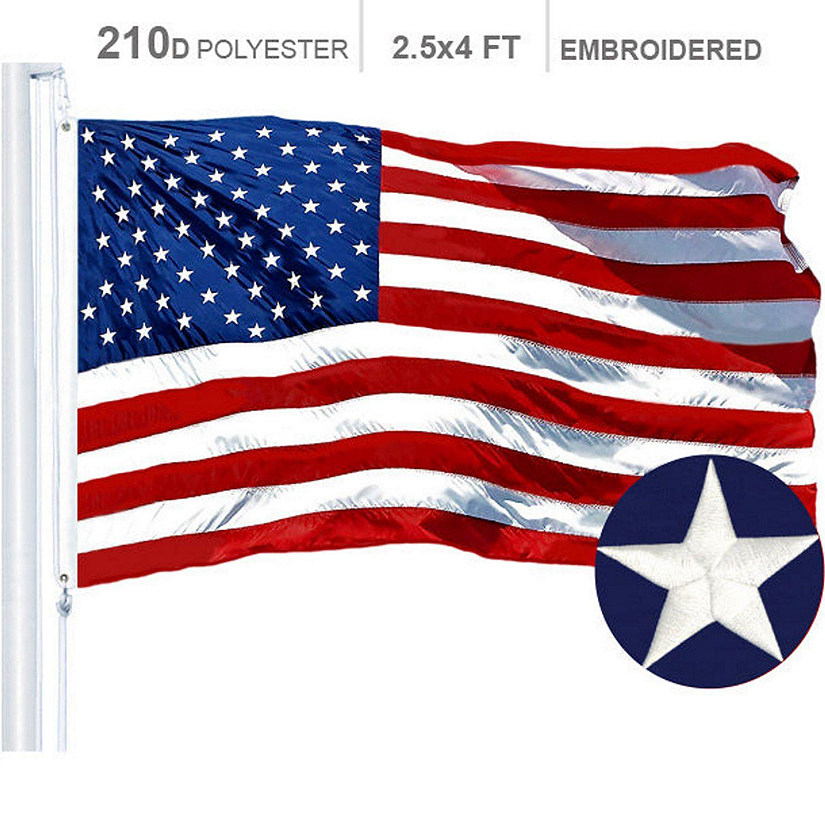 G128 2.5x4ft 1PK USA Embroidered 210D Polyester Flag Image
