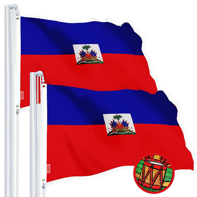 G128 2.5x4ft 2PK Haiti Embroidered 220GSM Spun Polyester Flag Image