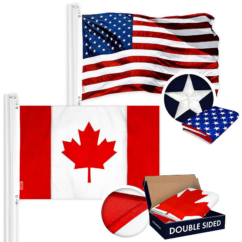 G128 2.5x4ft Combo USA Single Sided & Canada Embroidered Double Sided 210D Polyester Flag Image