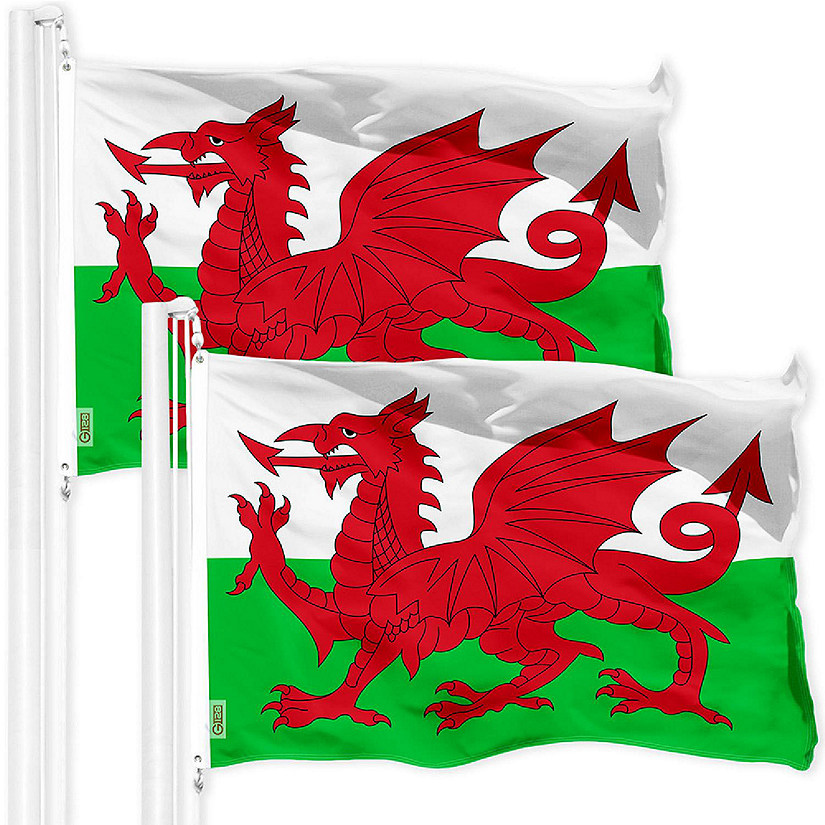 G128 2 Pack 3x5 Ft Printed 150D Polyester Wales Welsh Flag Image