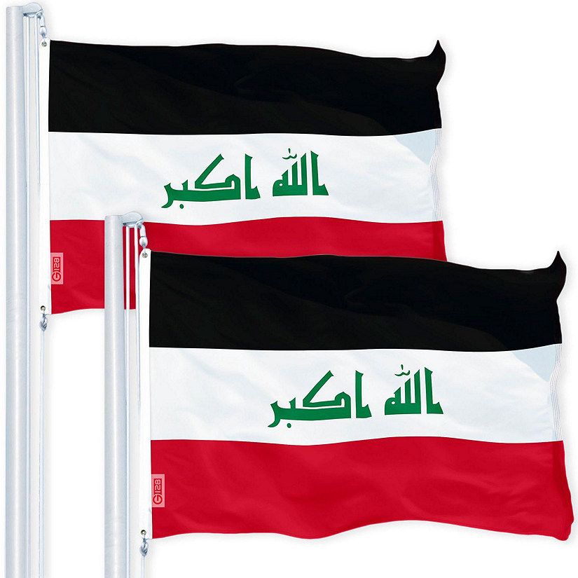 G128 2 Pack: Iraq Iraqi Flag 3x5 feet Printed 150D Indoor or Outdoor, Vibrant Colors, Brass Grommets, Quality Polyester Image
