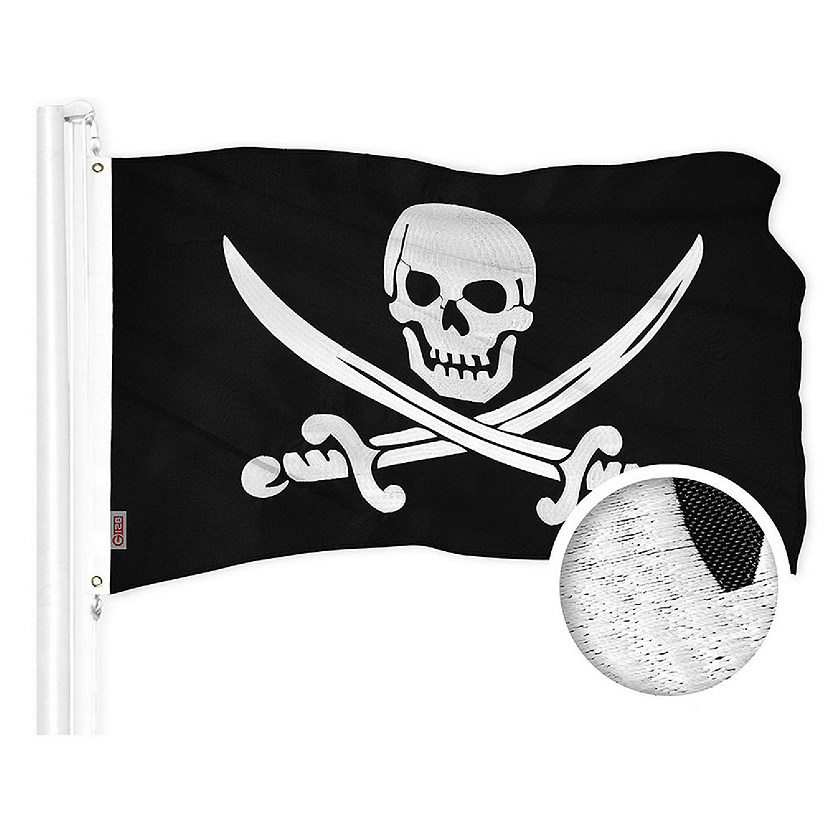 G128 20x30 In 1PK Pirate Jolly Roger Swords Embroidered 210D Polyester Flag Image