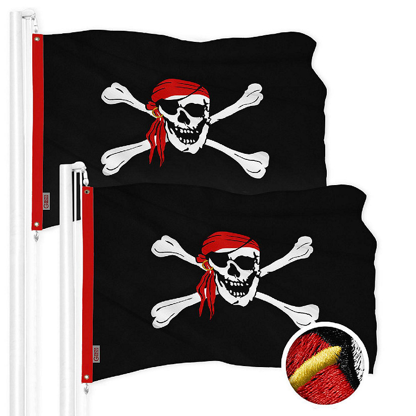 G128 20x30 In 2PK Pirate Jolly Roger Head Scarf Embroidered 210D Polyester Flag Image