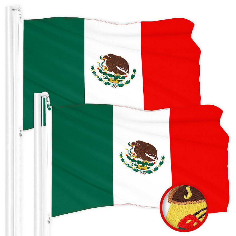G128 2x3ft 2PK Mexico Embroidered 210D Polyester Flag Image