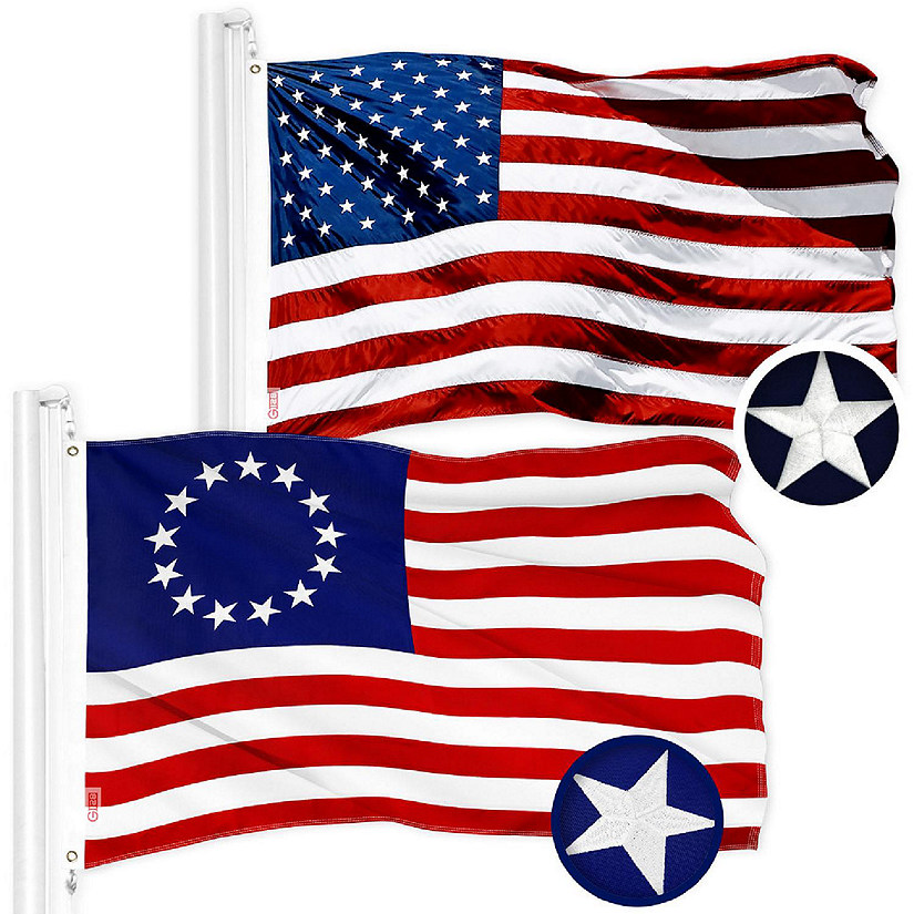G128 2x3ft Combo USA & Betsy Ross Embroidered 210D Polyester Flag Image