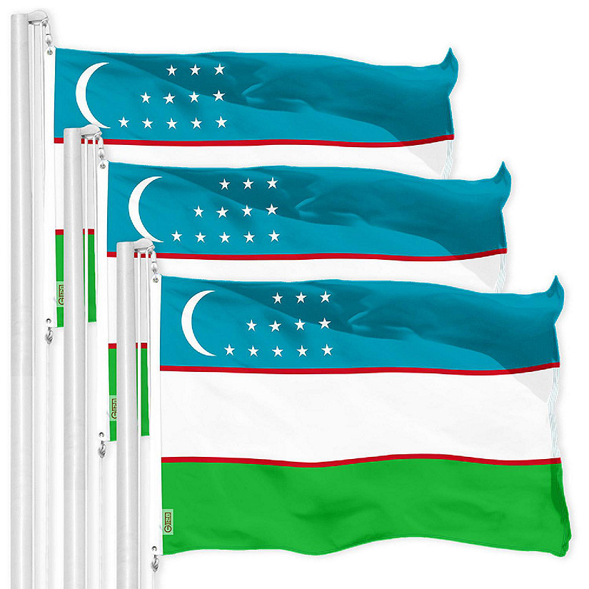 G128 3 Pack 3x5 Ft Printed 150D Polyester Uzbekistan Flag Image
