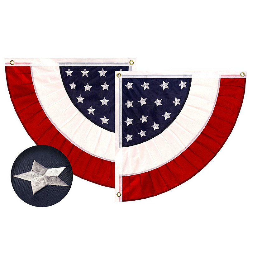 G128 3x3FT American Star-Center Embroidered Polyester Quarter Fan Flag Bunting Image
