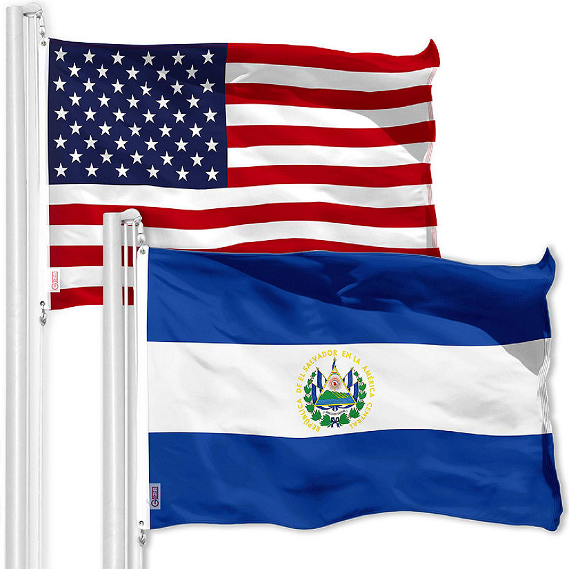 G128 3x5 Ft Printed 150D Polyester El Salvador Flag and USA Flag Image