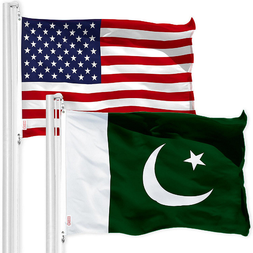 G128 3x5 Ft Printed 150D Polyester Pakistan Flag and USA Flag Image
